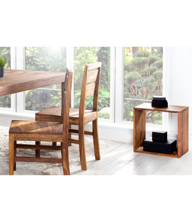 Invicta Interior Handgemaakte bijzettafel MAKASSAR 45cm Plank met sheesham steenafwerking massief hout - 35862