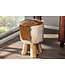 Invicta Interior Design kruk HIDE 45cm bruin wit met geitenleer en teak - 35441