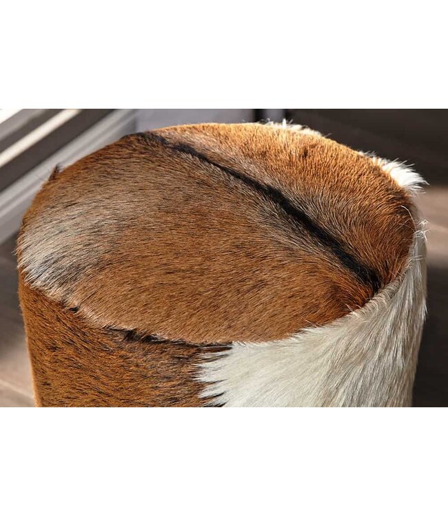 Invicta Interior Design kruk HIDE 45cm bruin wit met geitenleer en teak - 35441