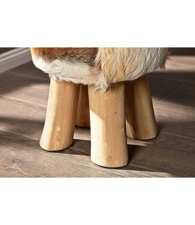 Invicta Interior Design kruk HIDE 45cm bruin wit met geitenleer en teak - 35441