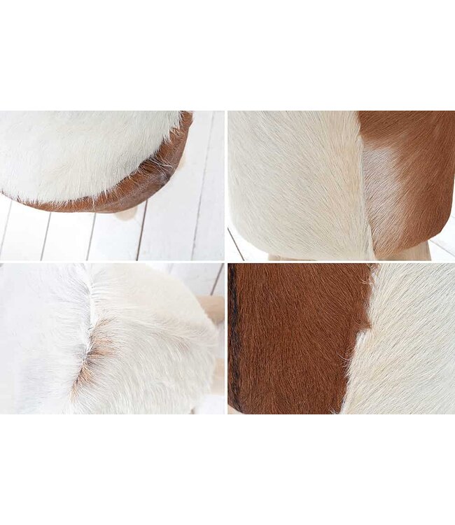 Invicta Interior Design kruk HIDE 45cm bruin wit met geitenleer en teak - 35441