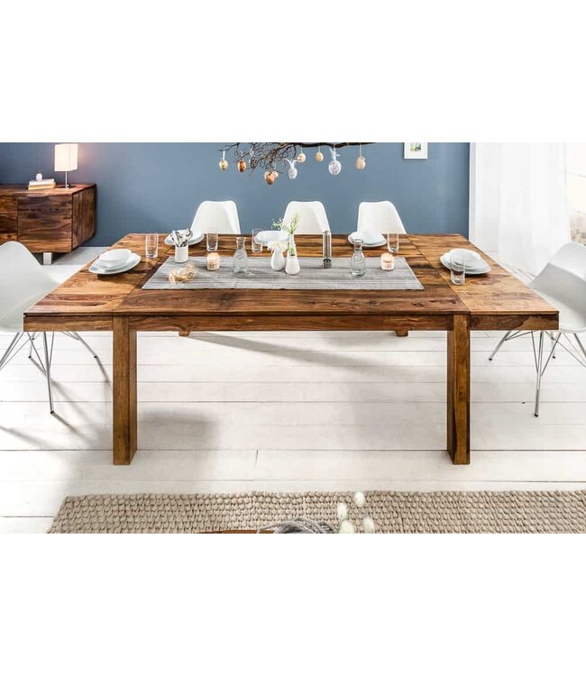 Invicta Interior Massief houten eettafel PURE 160-240cm natuurlijke Sheesham steenafwerking met verlengplaten - 35299