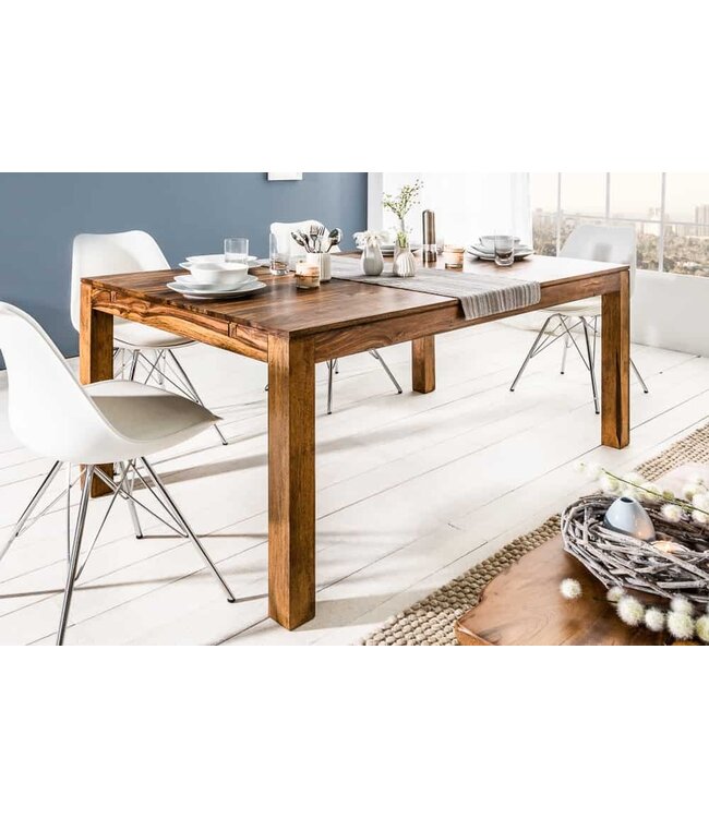 Invicta Interior Massief houten eettafel PURE 160-240cm natuurlijke Sheesham steenafwerking met verlengplaten - 35299