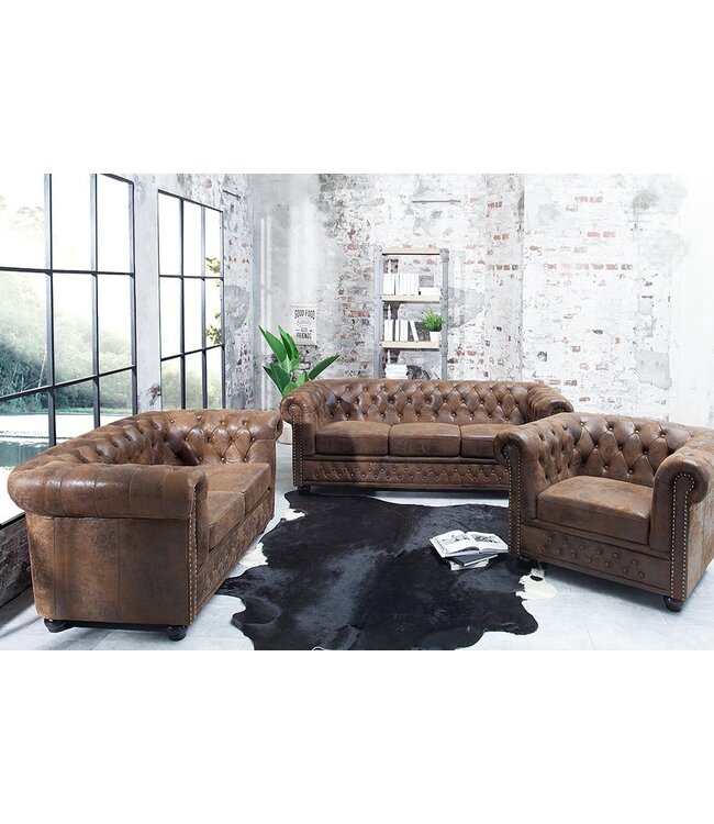 Invicta Interior Chesterfield 2-zitsbank 150cm antiekbruin met knoopstiksel en veerkern - 17109