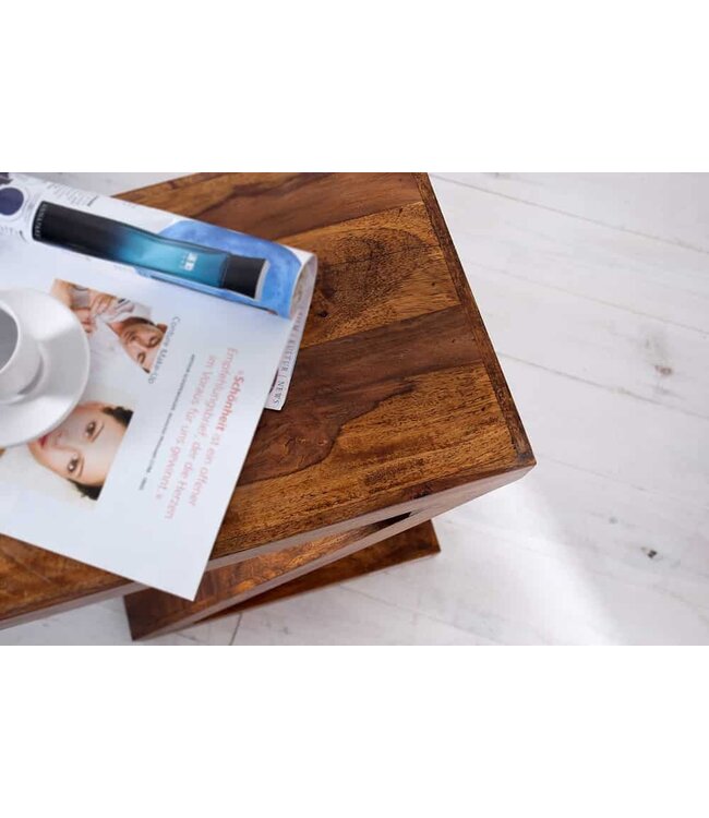 Invicta Interior Massief houten bijzettafel Z 45cm Sheesham steenafwerking Z-vorm unieke korrel - 35087