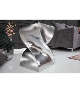 Invicta Interior Sculpturale bijzettafel TWIST 30cm zilver gepolijst aluminium kruk modern design - 30220