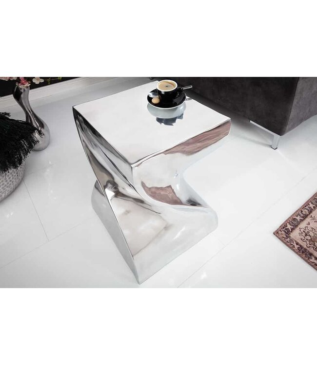 Invicta Interior Sculpturale bijzettafel TWIST 30cm zilver gepolijst aluminium kruk modern design - 30220