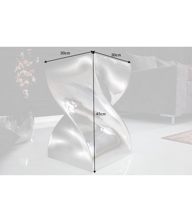 Invicta Interior Sculpturale bijzettafel TWIST 30cm zilver gepolijst aluminium kruk modern design - 30220