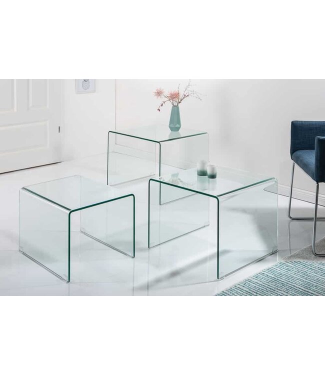 Invicta Interior Designset van 3 glazen salontafels FANTOME 60cm bijzettafels transparant - 22864