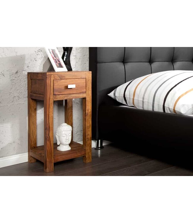 Invicta Interior Massief houten bijzettafel MAKASSAR 70cm Sheesham telefoontafel metalen handvat met opbergruimte - 22679