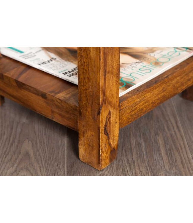 Invicta Interior Massief houten bijzettafel MAKASSAR 70cm Sheesham telefoontafel metalen handvat met opbergruimte - 22679