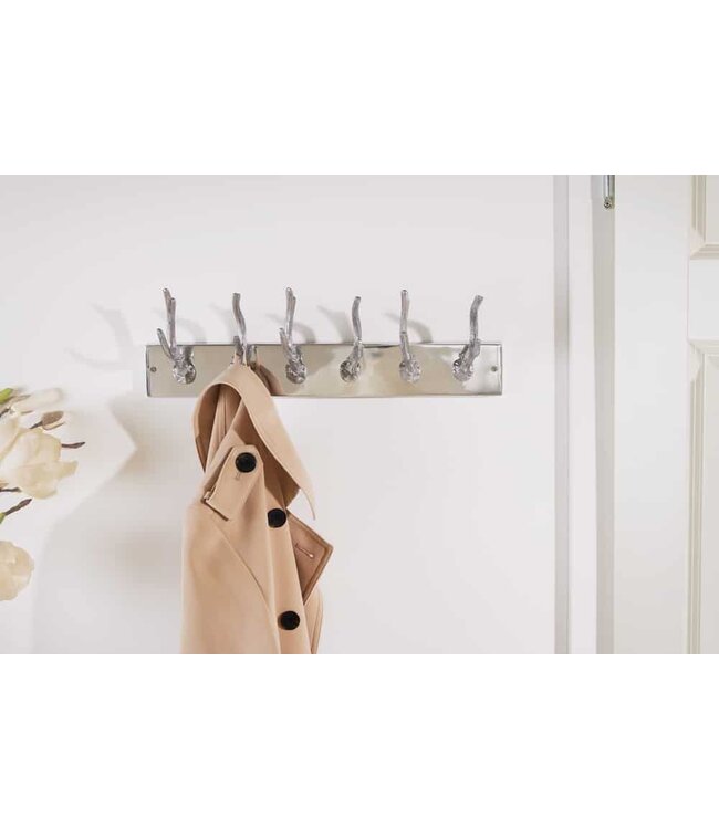 Invicta Interior Decoratieve wandkapstok DEER 50cm zilver gepolijst aluminium hertengewei kapstokhaak - 22529