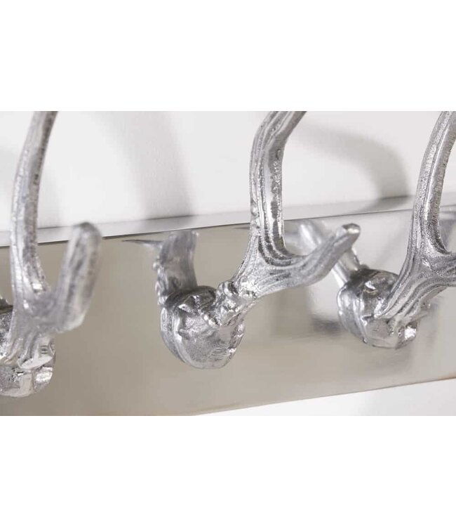 Invicta Interior Decoratieve wandkapstok DEER 50cm zilver gepolijst aluminium hertengewei kapstokhaak - 22529