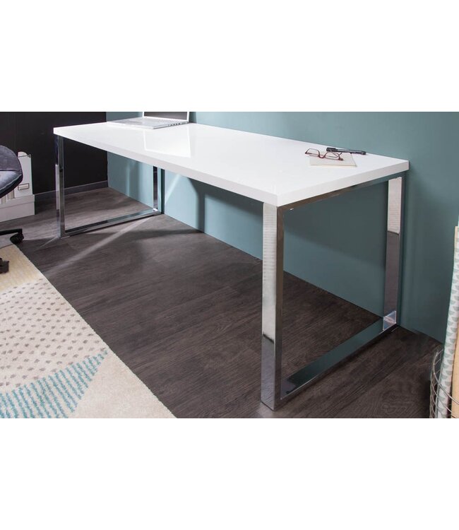 Invicta Interior Modern bureau WHITE DESK 140cm witte hoogglans bureautafel - 21141