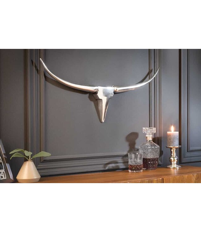 Invicta Interior Modern design wanddecoratie BULL 75cm zilver aluminium stierenkop - 20075
