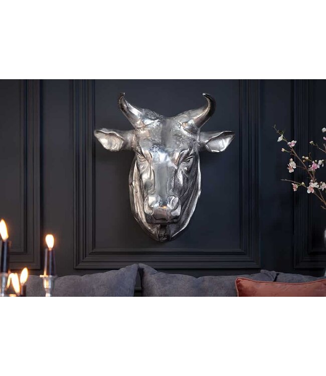 Invicta Interior Extravagante wanddecoratie van een stierenkop TORERO 65cm zilveren decoratieve schedel - 17372