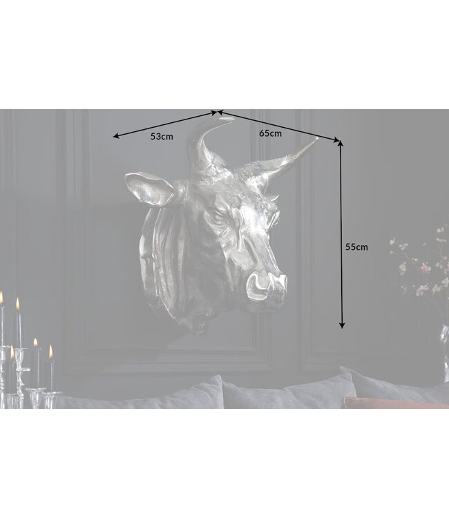 Invicta Interior Extravagante wanddecoratie van een stierenkop TORERO 65cm zilveren decoratieve schedel - 17372