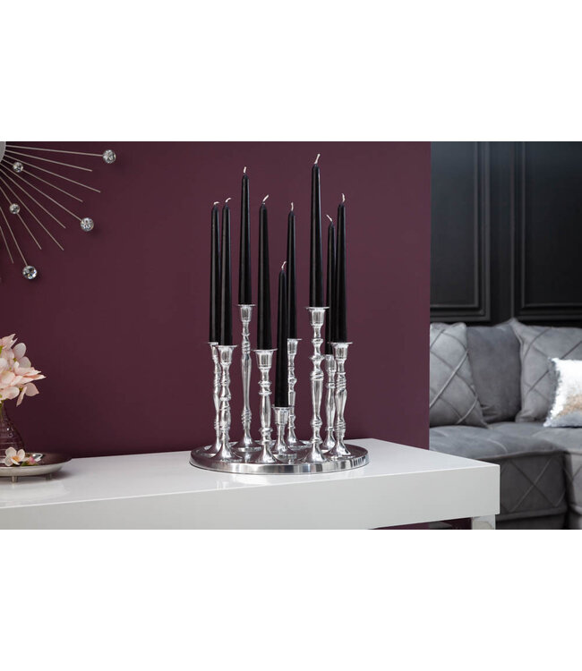 Invicta Interior Kandelaar MODERN BAROK 30cm 9-vlammig zilver gepolijst aluminium kandelaar decoratieve plaat - 17366