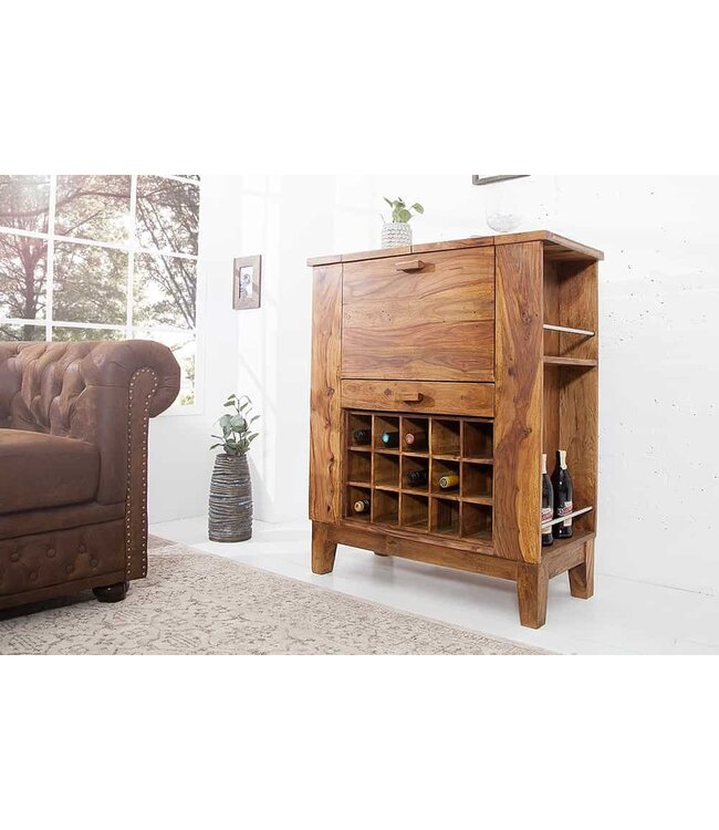 Invicta Interior Massieve barkast MAKASSAR 85cm Sheesham steenafwerking thuisbar - 15524