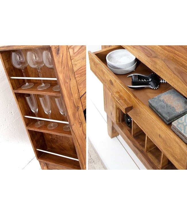 Invicta Interior Massieve barkast MAKASSAR 85cm Sheesham steenafwerking thuisbar - 15524