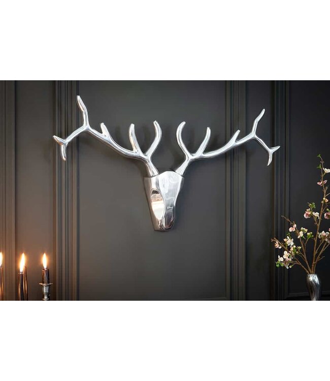 Invicta Interior Moderne wanddecoratie VEADO 98cm zilveren hertengewei - 12582