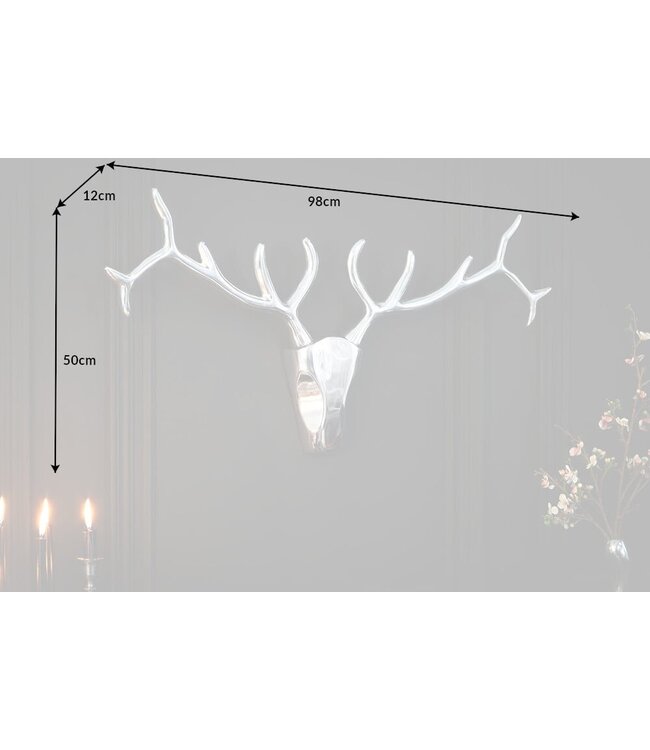 Invicta Interior Moderne wanddecoratie VEADO 98cm zilveren hertengewei - 12582