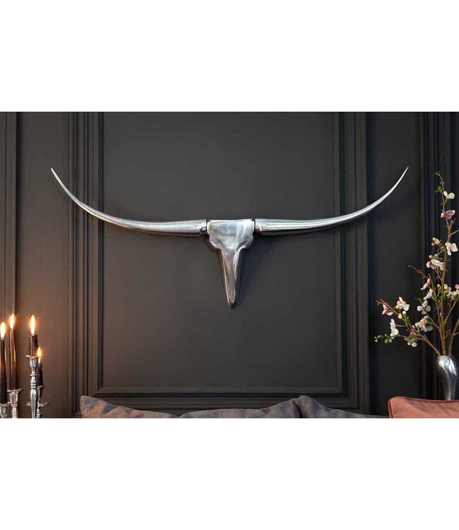Invicta Interior Modern design wanddecoratie BULL L 100cm zilver aluminium stierenkop - 8913