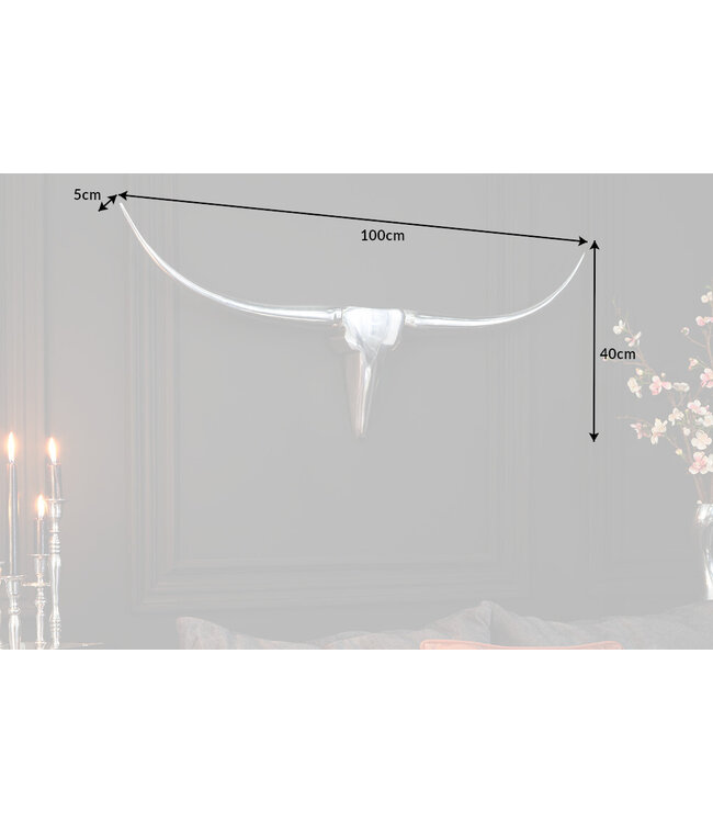 Invicta Interior Modern design wanddecoratie BULL L 100cm zilver aluminium stierenkop - 8913