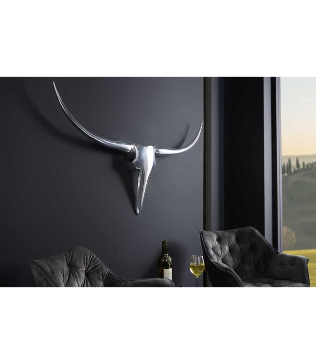 Invicta Interior Modern design wanddecoratie BULL XL 120cm zilver aluminium stierenkop - 8528