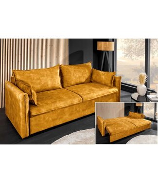 Invicta Interior Design slaapbank APARTMENT 215cm mosterdgeel fluweel 3-zitsbank incl. bedopbergruimte - 47134