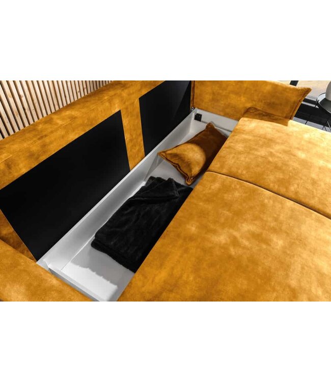 Invicta Interior Design slaapbank APARTMENT 215cm mosterdgeel fluweel 3-zitsbank incl. bedopbergruimte - 47134