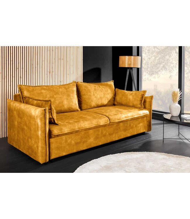 Invicta Interior Design slaapbank APARTMENT 215cm mosterdgeel fluweel 3-zitsbank incl. bedopbergruimte - 47134