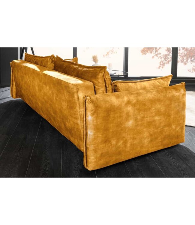 Invicta Interior Design slaapbank APARTMENT 215cm mosterdgeel fluweel 3-zitsbank incl. bedopbergruimte - 47134