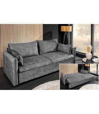 Invicta Interior Design slaapbank APARTMENT 215 cm grijs fluwelen 3-zitsbank incl. bedbox kussen - 47133