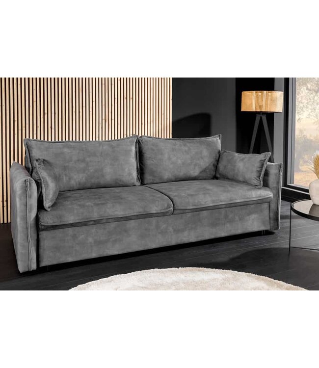 Invicta Interior Design slaapbank APARTMENT 215 cm grijs fluwelen 3-zitsbank incl. bedbox kussen - 47133