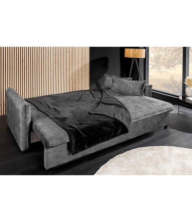 Invicta Interior Design slaapbank APARTMENT 215 cm grijs fluwelen 3-zitsbank incl. bedbox kussen - 47133