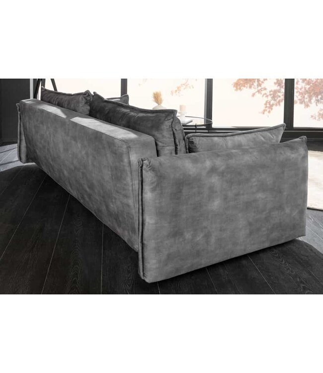 Invicta Interior Design slaapbank APARTMENT 215 cm grijs fluwelen 3-zitsbank incl. bedbox kussen - 47133