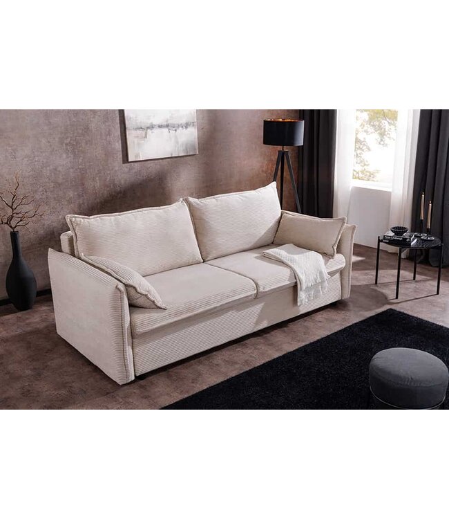 Invicta Interior Design slaapbank APARTMENT 215cm beige corduroy 3-zits bank incl. bedbox kussen - 47132