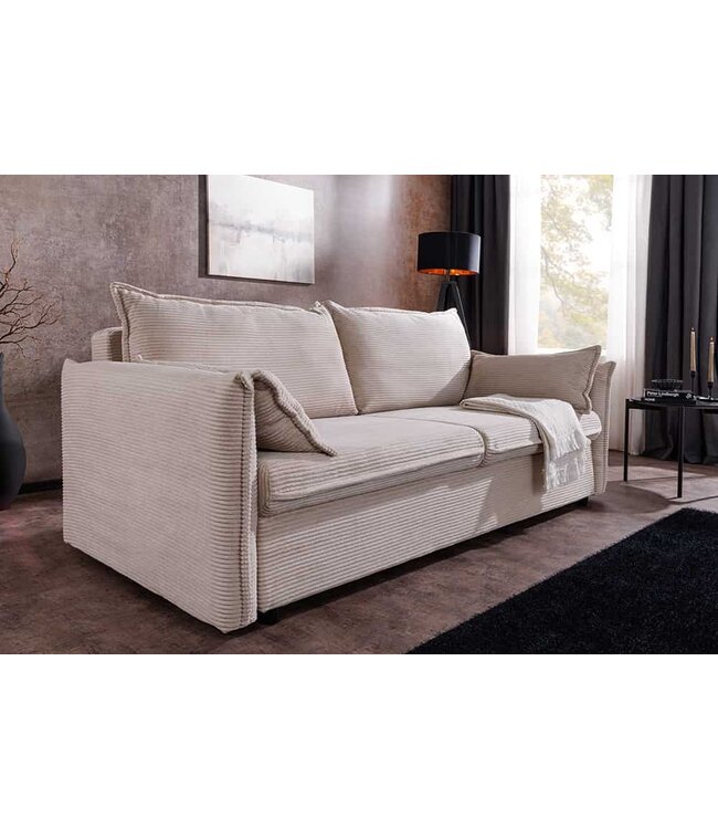 Invicta Interior Design slaapbank APARTMENT 215cm beige corduroy 3-zits bank incl. bedbox kussen - 47132