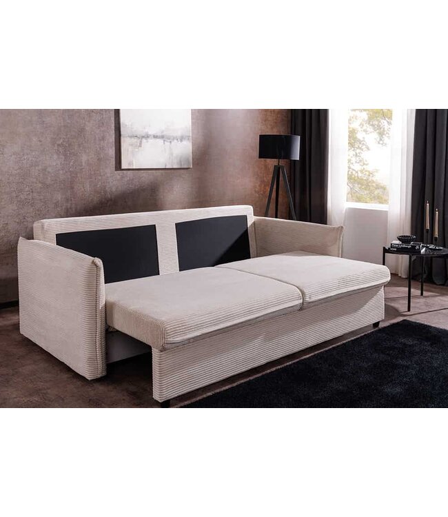 Invicta Interior Design slaapbank APARTMENT 215cm beige corduroy 3-zits bank incl. bedbox kussen - 47132