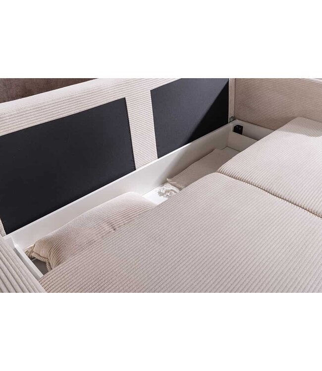 Invicta Interior Design slaapbank APARTMENT 215cm beige corduroy 3-zits bank incl. bedbox kussen - 47132