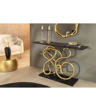Invicta Interior Extravagante consoletafel WILDLIFE SNAKE 115 cm zwart goud marmeren slangensculptuur - 45030