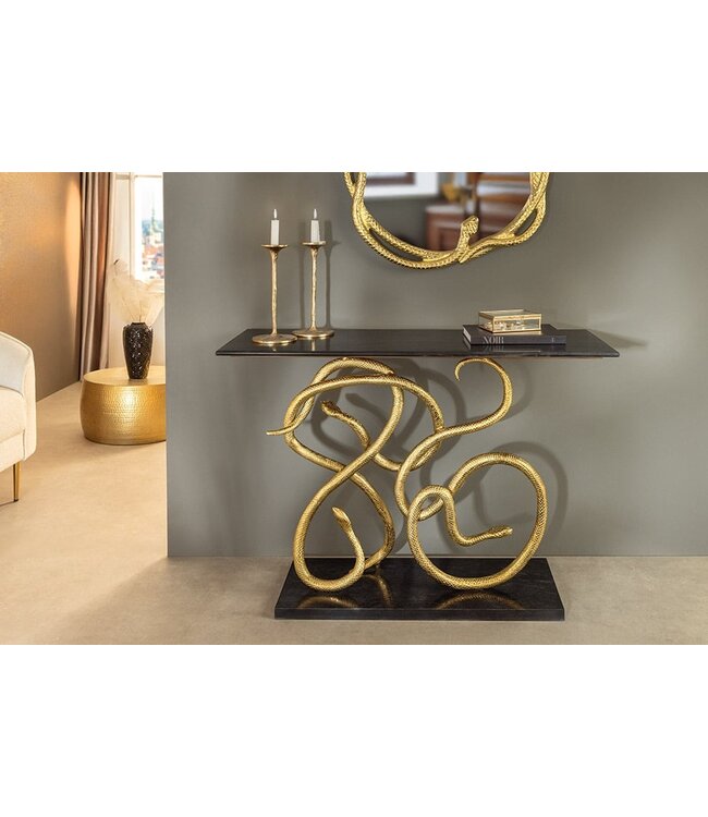 Invicta Interior Extravagante consoletafel WILDLIFE SNAKE 115 cm zwart goud marmeren slangensculptuur - 45030