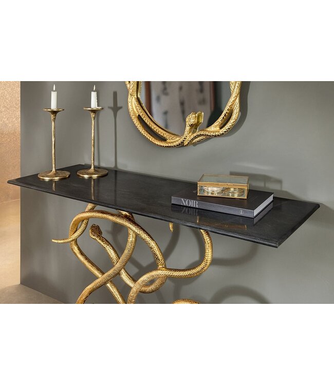 Invicta Interior Extravagante consoletafel WILDLIFE SNAKE 115 cm zwart goud marmeren slangensculptuur - 45030