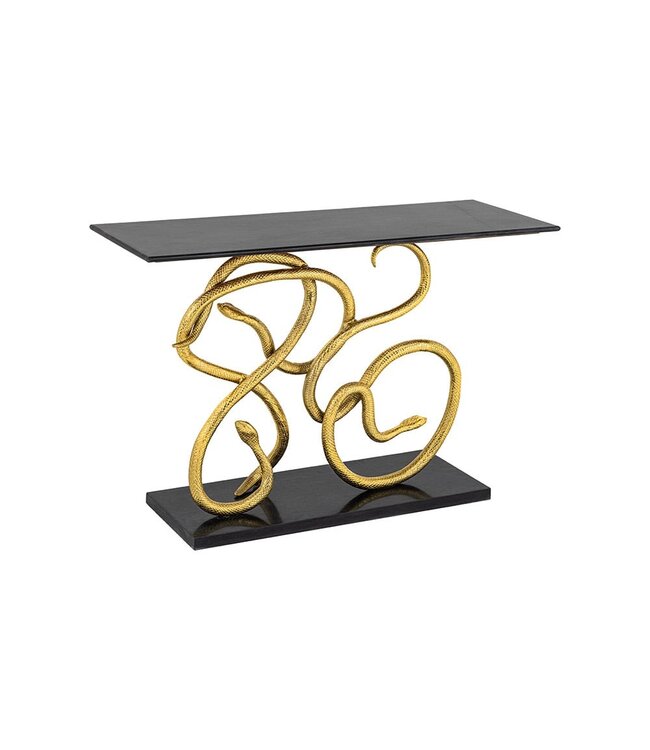 Invicta Interior Extravagante consoletafel WILDLIFE SNAKE 115 cm zwart goud marmeren slangensculptuur - 45030