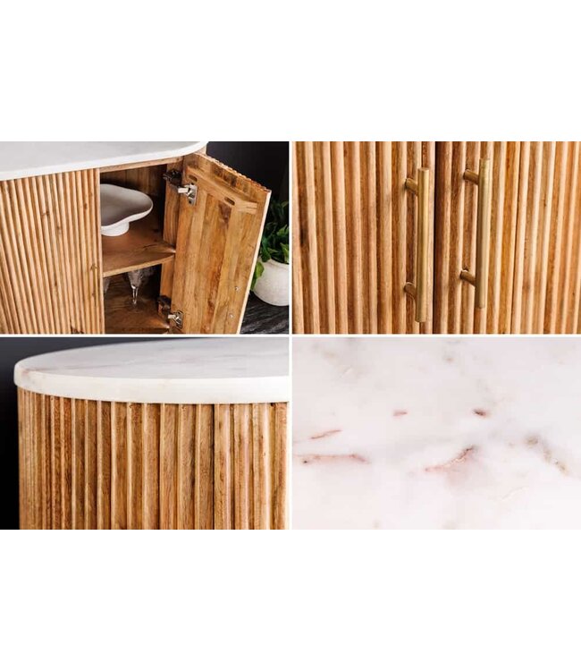 Invicta Interior Dressoir TRES CHIC 70cm mangohout naturel met wit marmeren blad en gouden handgrepen - 45754