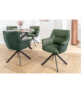 Invicta Interior Draaistoel LE GRAND Groen Echt Leer Getextureerde Stof Zwart Metalen Frame - 46991