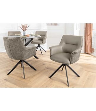 Invicta Interior Draaistoel LE GRAND taupe echt leer getextureerde stof zwart metalen frame - 46990