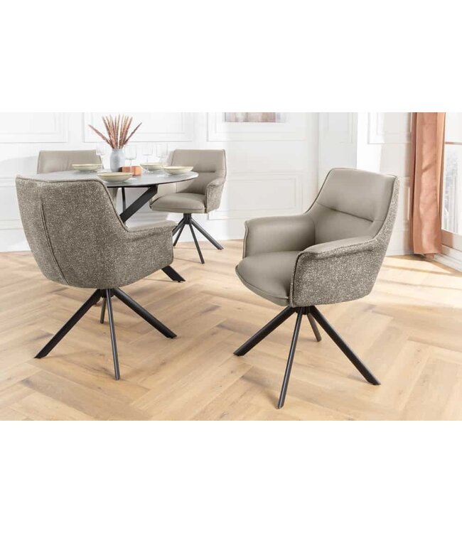 Invicta Interior Draaistoel LE GRAND taupe echt leer getextureerde stof zwart metalen frame - 46990