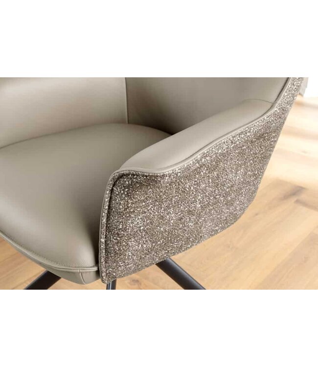 Invicta Interior Draaistoel LE GRAND taupe echt leer getextureerde stof zwart metalen frame - 46990